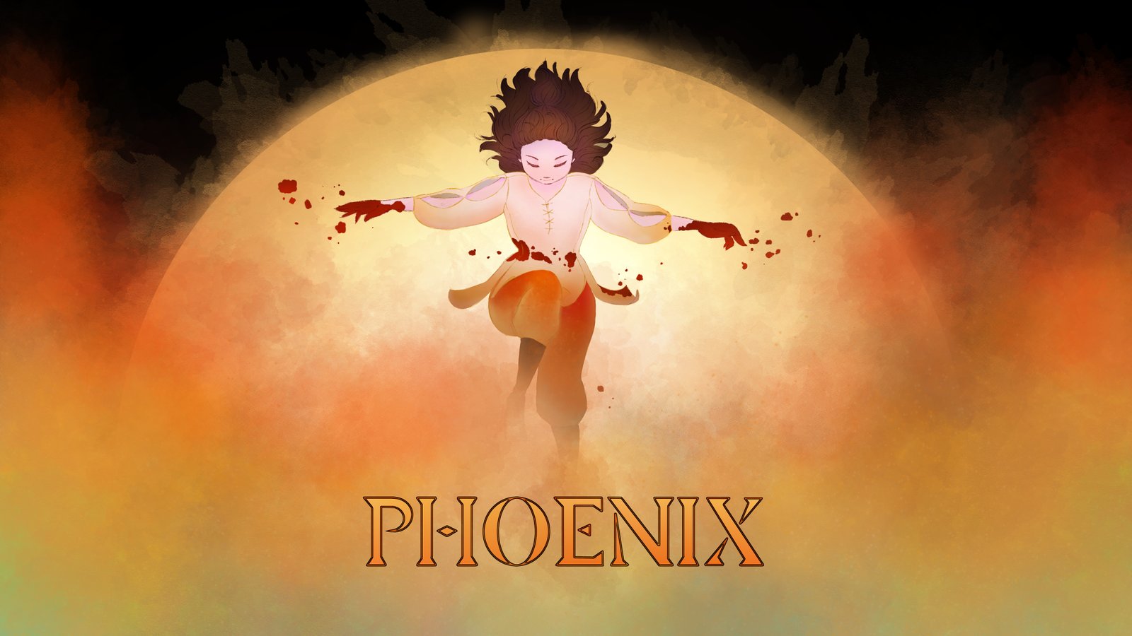 Image of a girl in a fiery background. A title reads 